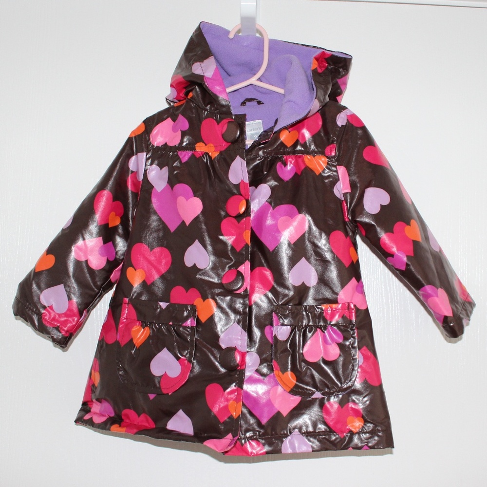 Carter's Girl Sz 2T Raincoat Rain Jacket W/ Hearts